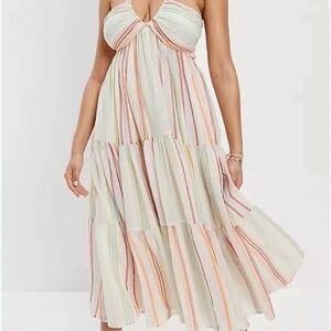 American Eagle Outfitters Multicolor Striped halter Midi Dress